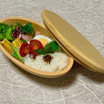 楕円型ダイエットスリム弁当箱　木曽檜　サラダボウルがお弁当箱に！の画像