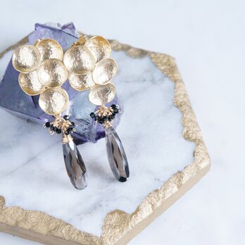 Gemstone Smoky Quartz,Matt Gold Grape Earringsの画像