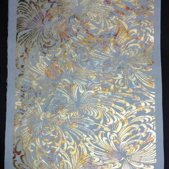 ギルディング和紙　乱菊柄 生成和紙 黄混合の画像
