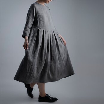 【wafu】Mサイズ / Linen Dress 鍵盤タックワンピース / 鈍色(にびいろ) a013o-nib1-mの画像