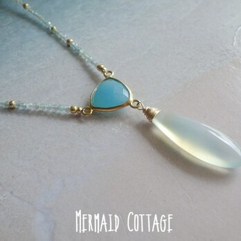 海の女神☆Water Drop Chalcedony Necklace *14kgf*の画像