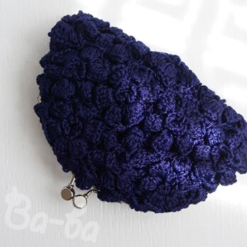 ばあば作、ポピーパフ編みのがま口（fleur bleue・C1466）の画像