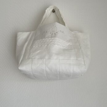 french linen tote bag - antique cutworkの画像