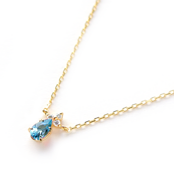 K18 サンタマリア・アクアマリン＆ダイヤモンドのネックレス ~Ello Lilas~ 3月誕生石【受注生産】の画像