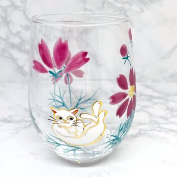 コスモスと猫のガラス　スプリッツァーグラスの画像