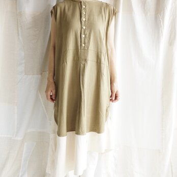 ○10％off○チェコ1960'sgrandpa shirt remake nosleeve op（karashi beige）の画像