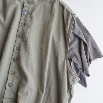 20％off●チェコ1960'sgrandpa shirt remake tops  （olive）の画像