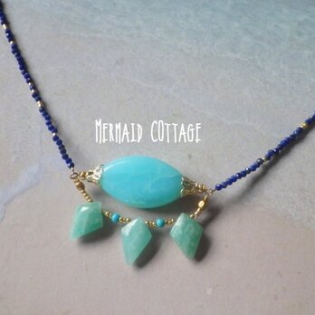 *14kgf*Exotic Ocean Necklace ☆ぺルビアンブルーオパール☆ラピスラズリ☆アマゾナイト☆の画像