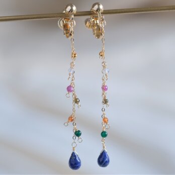 Litrík frammistaða earring：ラピスラズリ×ルビー×オプシディアン×ヘソナイト　天然石ピアス・イヤリングの画像