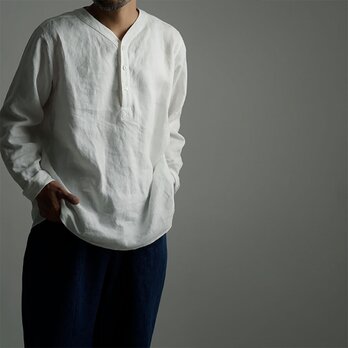 【wafu】Linen Shirt　スリーピングシャツ 男女兼用 / 白色 t030c-wht1の画像