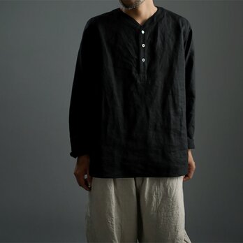 【wafu】Linen Shirt　スリーピングシャツ 男女兼用 / 黒色 t030c-bck1の画像