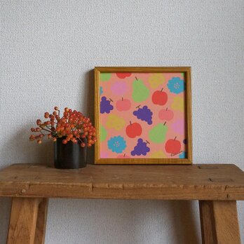 「花と果実と蝶模様（ピーチ）」20cm角ポスターの画像