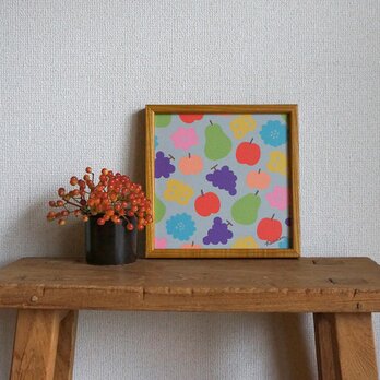 「花と果実と蝶模様（グレイ）」20cm角ポスターの画像