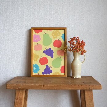 「花と果実と蝶模様（イエロー）」A4ポスターの画像