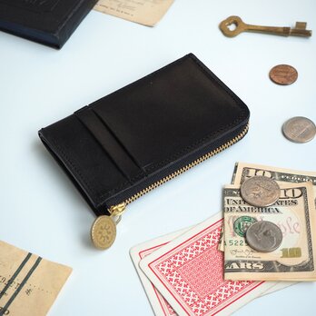 L字ファスナー フラグメントケース（ブラック）パス カード ミニ財布の画像