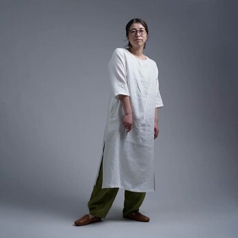 【プレミアム】 Linen dress スリットワンピース / ホワイト a032j-wht1の画像