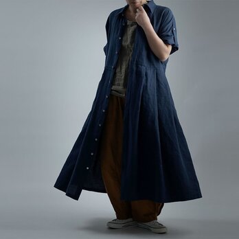 【wafu】Linen Dress 2wey ワンピース アウターにも / 留紺 a064a-tmk1の画像