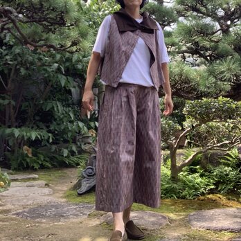 着物リメイク　紬のセットアップ／リバーシブルベストの画像