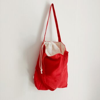 肩掛けトートbag + 巾着      赤 白の画像