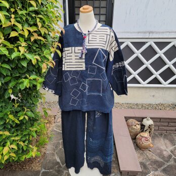 着物リメイク　古布　手作り 　BORO 襤褸　刺し子　パンツの画像