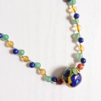 ブルーポッタリーのフリーサイズネックレス   Y-1448