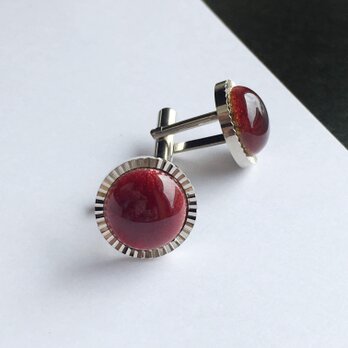 ダイヤカット【ガーネット Garnet】七宝焼のカフスボタン カフリンクス 純銀張七宝の画像