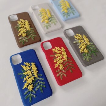 全6色　刺繍のふわふわミモザiPhoneケースの画像