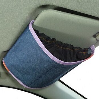 自動車のサンバイザーバッグ　バイザーギアー紫色　化繊デニム製の画像