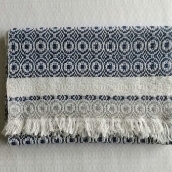 手織りカシミヤマフラー／まるまるネイビー21201の画像