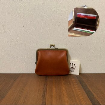 イタリアンレザーポッケ付きがま口財布◆ブラウンの画像