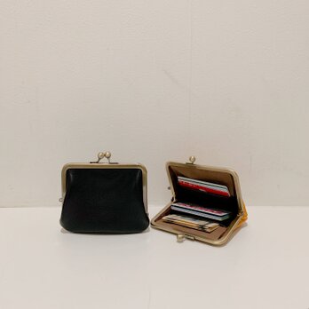 姫路レザーポッケ付きがま口財布◆黒の画像