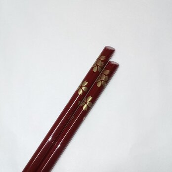 朱溜め桜蒔絵箸の画像