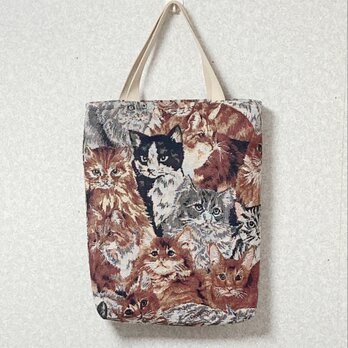 ゴブラン織りのリアル猫ちゃんトートバッグの画像