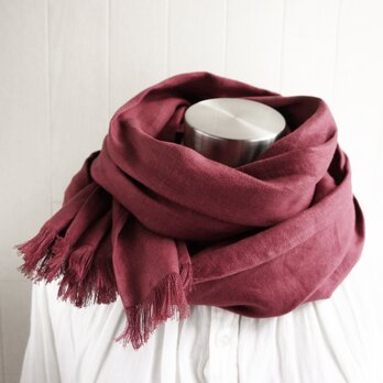 秋冬 厚手綾織フレンチリネンのストール　くすみレッド　マルーンの画像