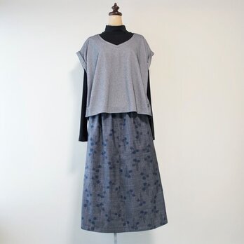 着物リメイク 大島紬のゴムスカート　花束　裏付きの画像