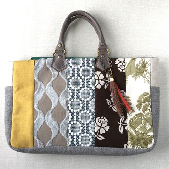 トートバッグ　ウールのパッチワーク　レースと波模様2