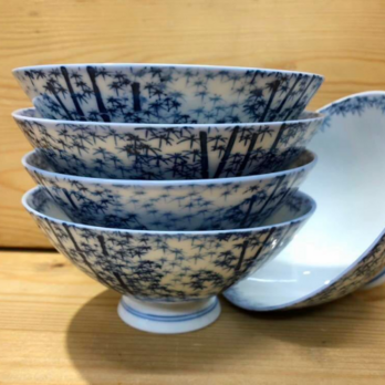 【新品】有田焼製 染付若竹図飯茶碗 5個セット 1個のサイズ/約12.6cm×高さ約5.5cmの画像