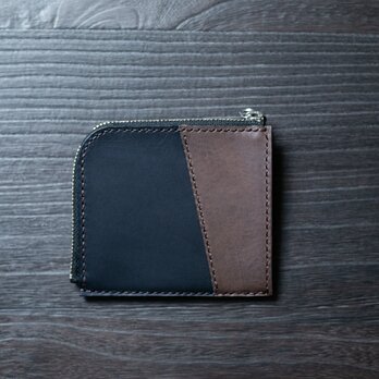Ｌ字型ファスナーミニ財布（ネイビー×グレー）の画像