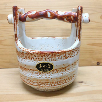 【新品】志野焼製 手桶型花瓶1点 約17cm×約14cm/高さ約17.5cmの画像