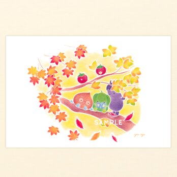 『 落ち葉 舞い散る 読書の秋 』ポストカード 2枚入の画像