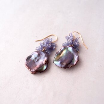 【K14gf】BIG Petal Pearl Earrings／Tanzanite （Bule）の画像