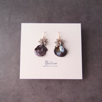 【K14gf】BIG Petal Pearl Earrings／Labradorite （ice gray）の画像