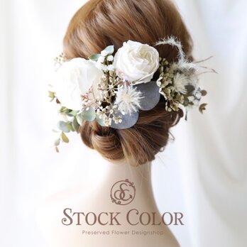 アンティークローズのヘッドドレス ヘアアクセサリー(ホワイト)＊ウェディング 結婚式 成人式 前撮り 髪飾り 和装 白無垢の画像