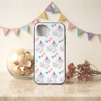強化ガラススマホケース【パーティ猫】