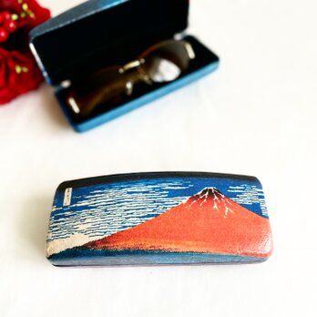 一閑張り『赤富士浮世絵ケース』メガネやペン、アクセ入れに♪の画像