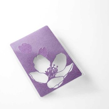 切り絵 カード しおり 名刺 桜 深紫の色渋紙 1枚の画像