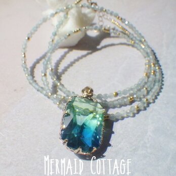 *14kgf*Ocean Ombre Framed Glassstone　アパタイトネックレス/ブレス☆3WAYの画像