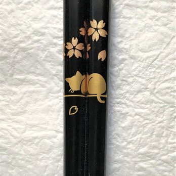 うるしNeko箸【花Neko】黒の画像