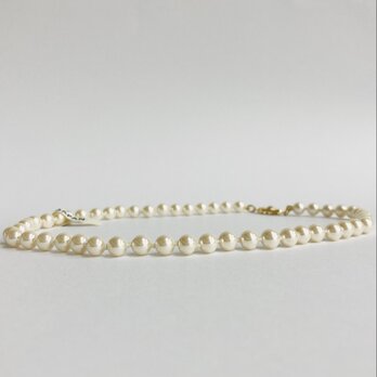 ガラスパールオールノットショートネックレス/6mm約38cm/クリーム/G/made in japan/vintage