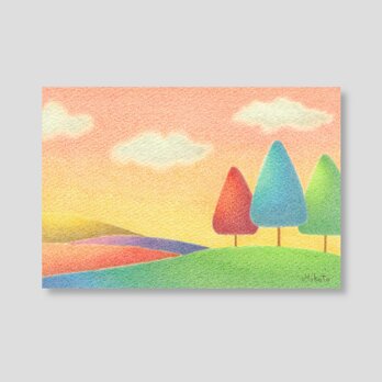 夕日の丘(ポストカード。5枚セット)の画像
